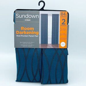 NEW IN PKG SUNDOWN BY ECLIPSE ROOM DARKENING BLUE PATTERN 84 IN 2 PANEL CURTAINS